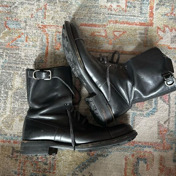 PRADA 90'S MENS BLACK LEATHER & SILVER BUCKLE BOOT - 8.5 (9.5) - Picture 1 of 7